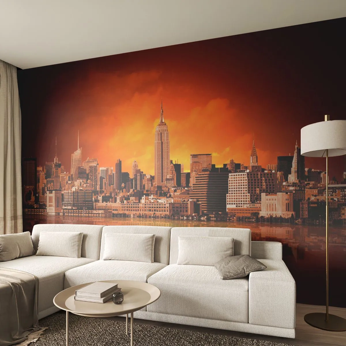 Tapet Standard Eco - Panorama unui oraș mare în galben și maro - New York, Arhitectură, Oraș - 300x210 cm