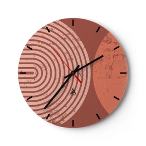 Ceas de perete - Ceas pe sticlă - Geometrie de cercuri în nuanțe de teracotă și roz - 30x30cm - Relație strânsă - Decorațiune modernă pentru perete pentru living, bucătărie și dormitor ARTTOR