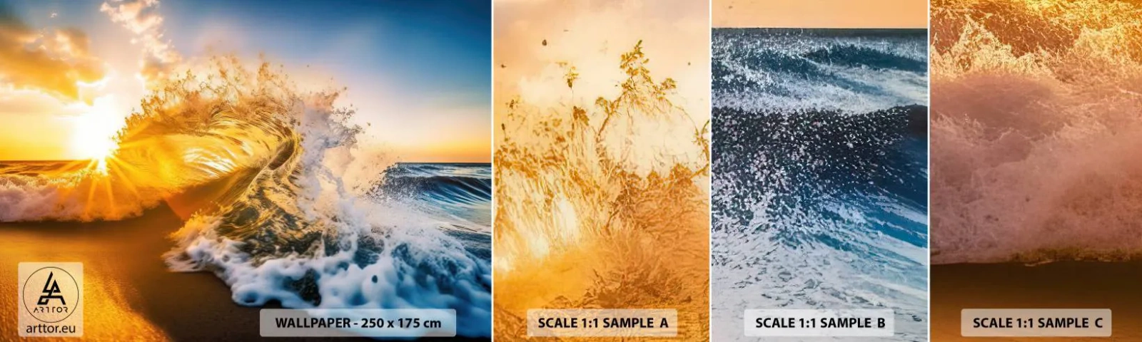 Mostră tapet autocolant Deluxe Sticker - Joc în nisip - Val, Mare, Apă - 100x30 cm