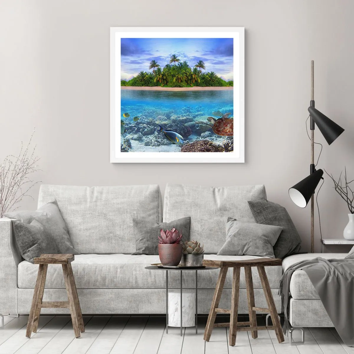 Poster în ramă albă - Insula paradisiacă vă invită - 30x30 cm