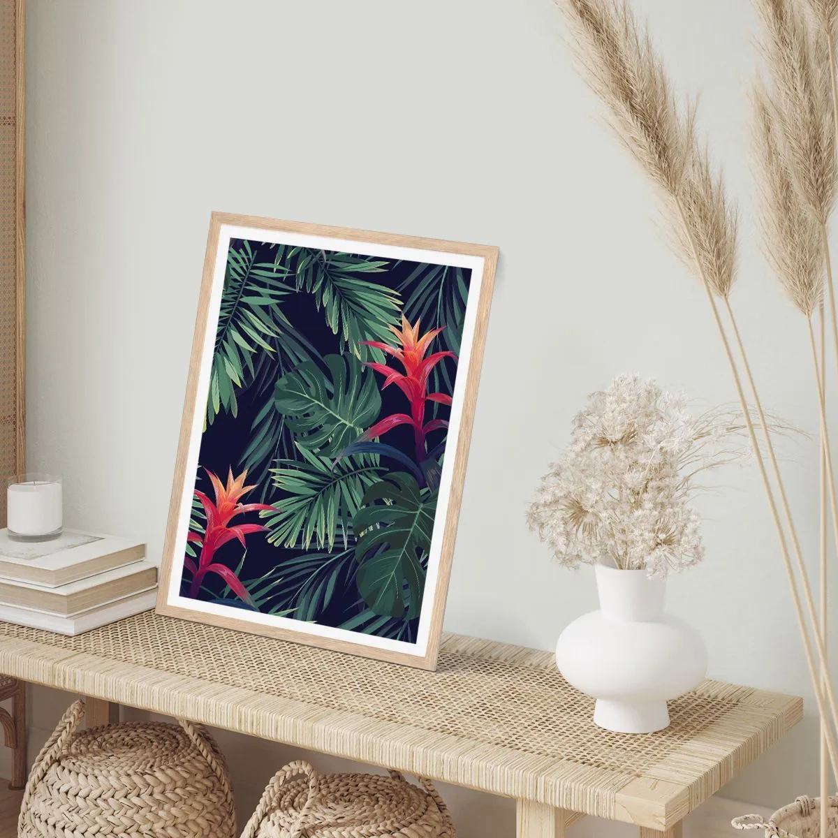 Poster în ramă de stejar deschis - Flacăra verde - 70x100 cm