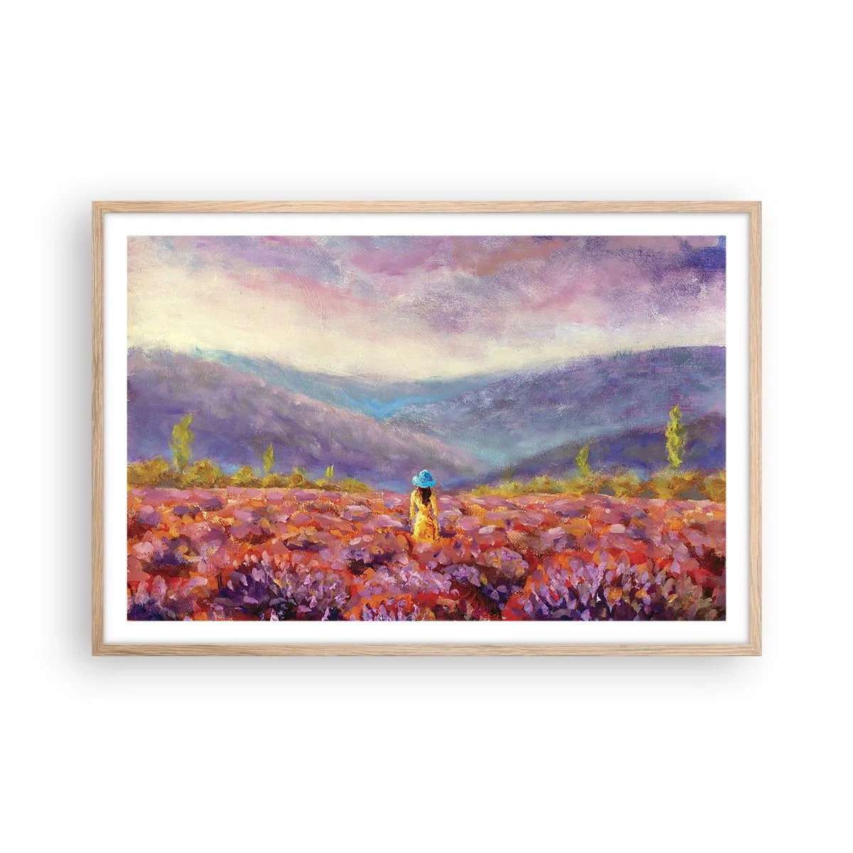 Poster în ramă de stejar deschis - Într-o lume de lavandă - 91x61 cm