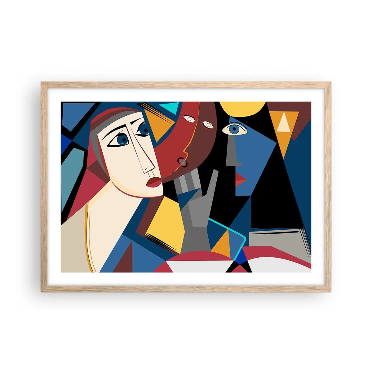 Poster în ramă de stejar deschis - Discuția cubiștilor - 70x50 cm