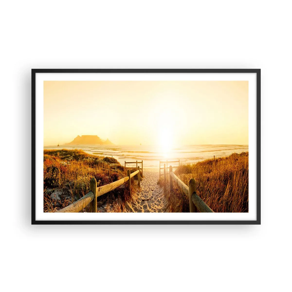 Poster în ramă neagră - Prin dune spre soare - 91x61 cm