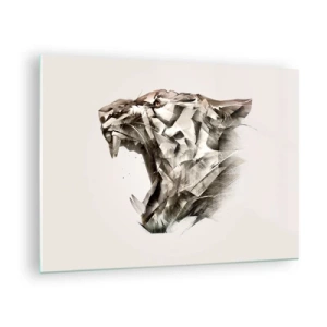 Tablou pe sticlă - Ilustrație geometrică a unui tigru care răcnește pe un fundal deschis - 70x50cm - Știți deja cine este la conducere - Decorațiune modernă pentru perete pentru living și dormitor ARTTOR