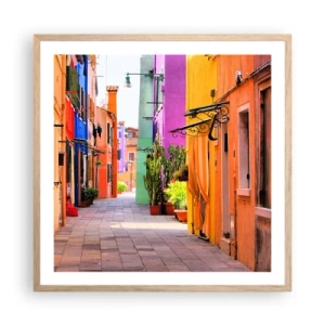 Poster în ramă de stejar deschis - Aleea curcubeului - 60x60 cm