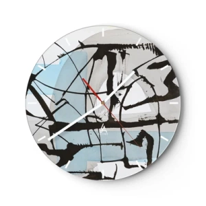 Ceas de perete - Ceas pe sticlă - Linii abstracte negre pe un fundal de pete albastre și gri - 30x30cm - Cu toate acestea, albastru - Decorațiune modernă pentru perete pentru living, bucătărie și dormitor ARTTOR
