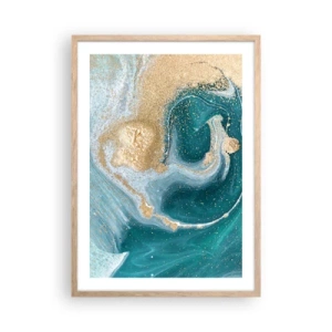 Poster în ramă de stejar deschis - Vârtej de aur și turcoaz - 50x70 cm