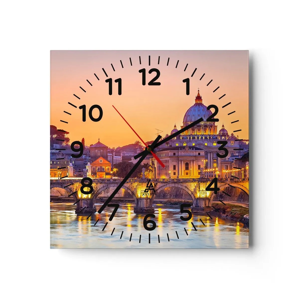 Ceas de perete - Ceas pe sticlă - Amurg deasupra Orașului Etern - 40x40 cm