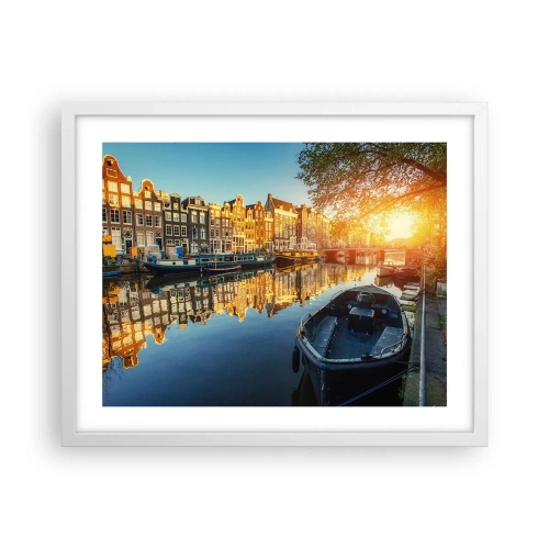 Poster în ramă albă - Dimineața în Amsterdam - 50x40 cm