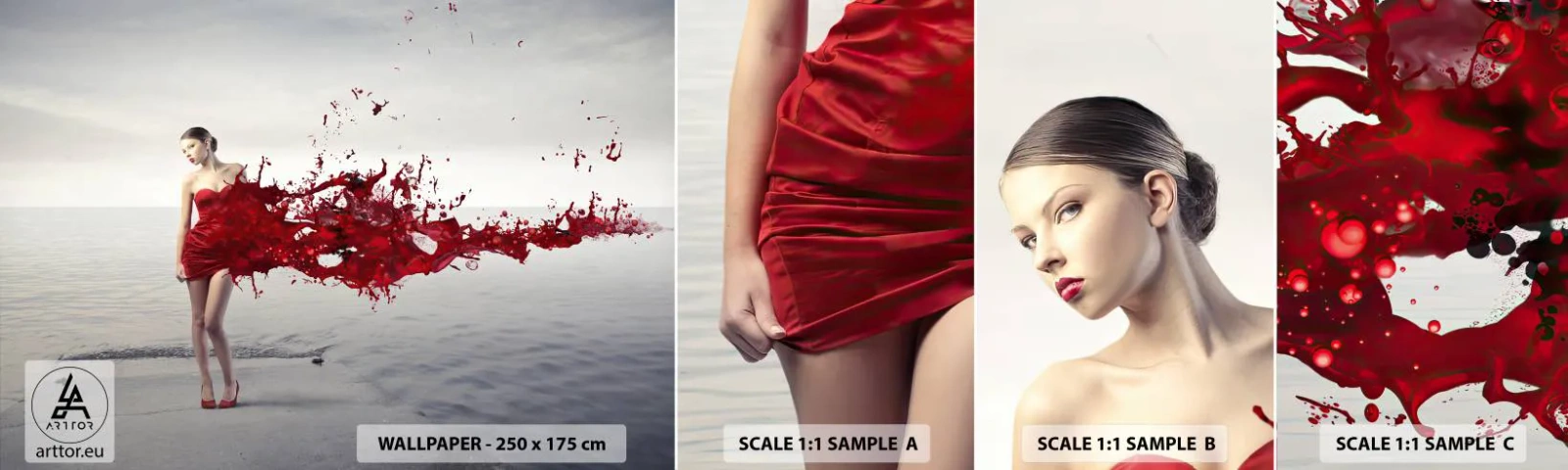 Mostră de Tapet Standard Eco - Pasională ca și stacojiul - Femeie, Model, Grafică - 100x30 cm