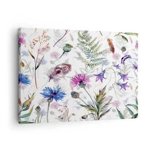 Tablou pe pânză Canvas - Acuarelă de flori și ierburi pe fundal alb în stil herbar - 70x50cm - Ierbarul polonez - Decorațiune modernă pentru perete pentru living și dormitor ARTTOR