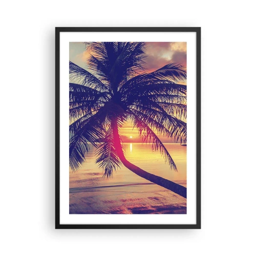 Poster în ramă neagră - Palmier la apus cu vedere la o mare calmă - 50x70cm - O seară sub palmieri - Decorațiune modernă pentru perete pentru living și dormitor ARTTOR