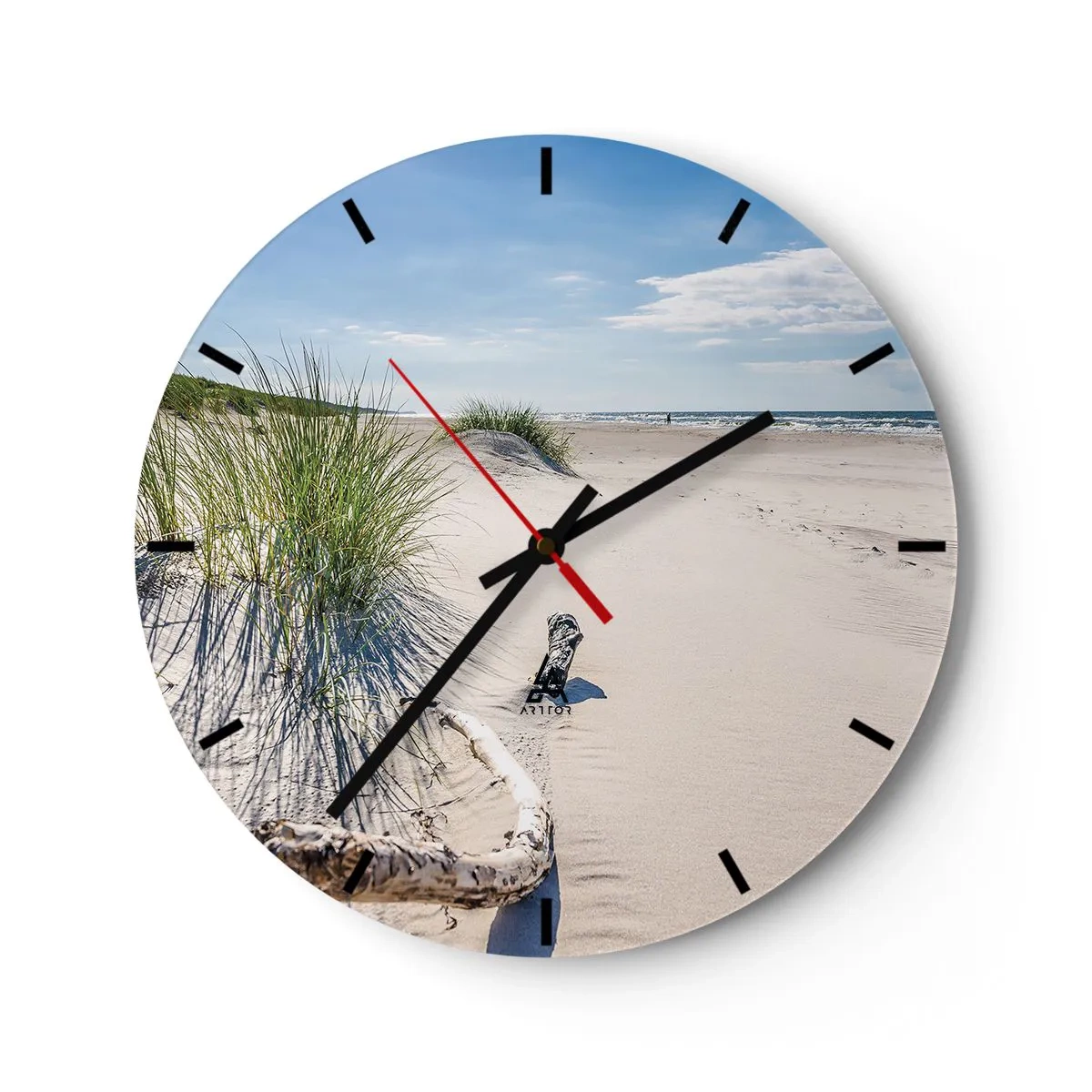 Ceas de perete - Ceas pe sticlă - O plajă cu nisip, iarbă și vedere la mare într-o zi însorită - 30x30cm - Cea mai frumoasă? Baltică - Decorațiune modernă pentru perete pentru living, bucătărie și dormitor ARTTOR