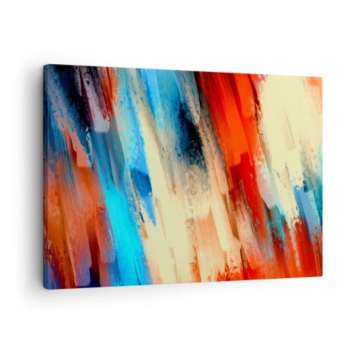 Tablou pe pânză Canvas - Tușă de pensulă abstractă în nuanțe de albastru și portocaliu - 70x50cm - O cascadă de culori - Decorațiune modernă pentru perete pentru living și dormitor ARTTOR