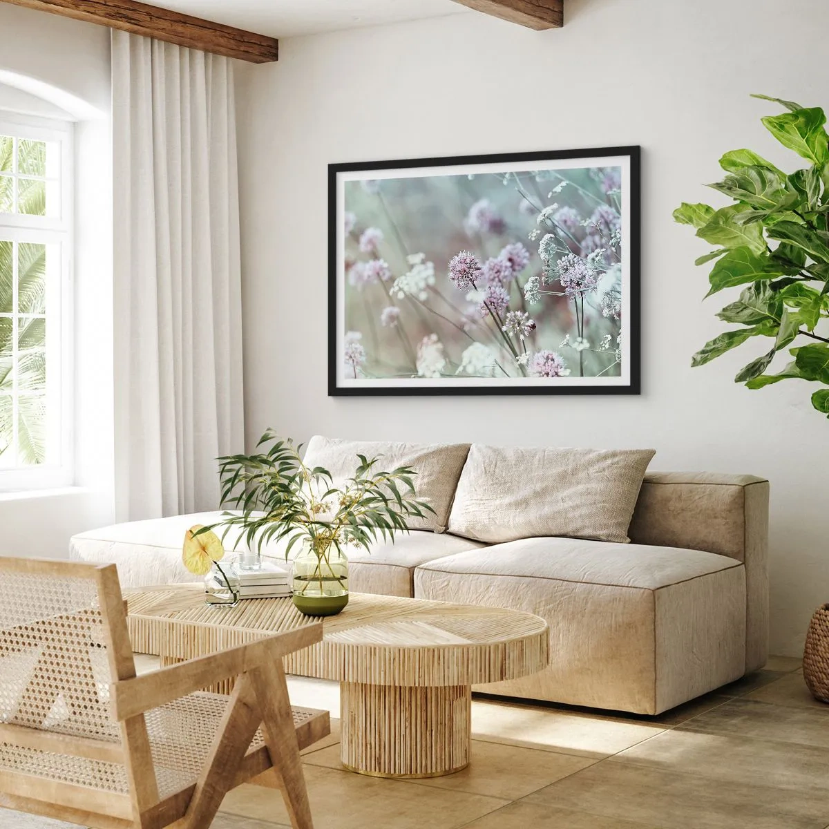 Poster în ramă neagră - Ierburi dulci filigranate - 70x50 cm