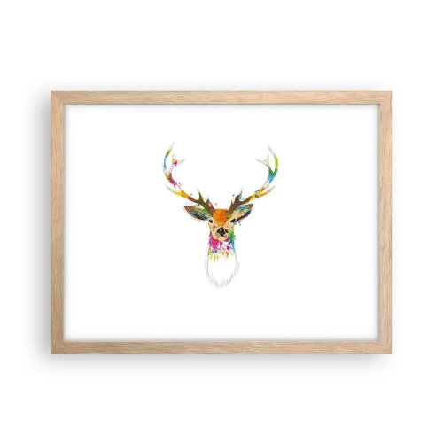 Poster în ramă de stejar deschis - Cerb blând scăldat în culoare - 40x30 cm