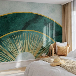 Tapet Standard Eco - Raze aurii pe un fundal de marmură verde și gri - 100x70cm - Un alt sistem solar - Decorațiune modernă pentru perete pentru living și dormitor ARTTOR