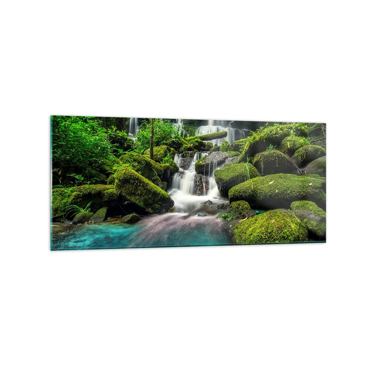 Tablou pe sticlă - Turcoaz, safir și argint lichid - 120x50 cm