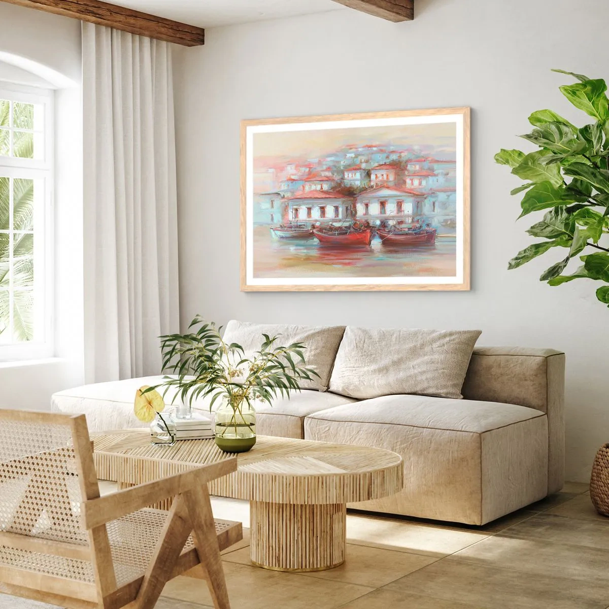 Poster în ramă de stejar deschis - Orășel fericit - 40x30 cm