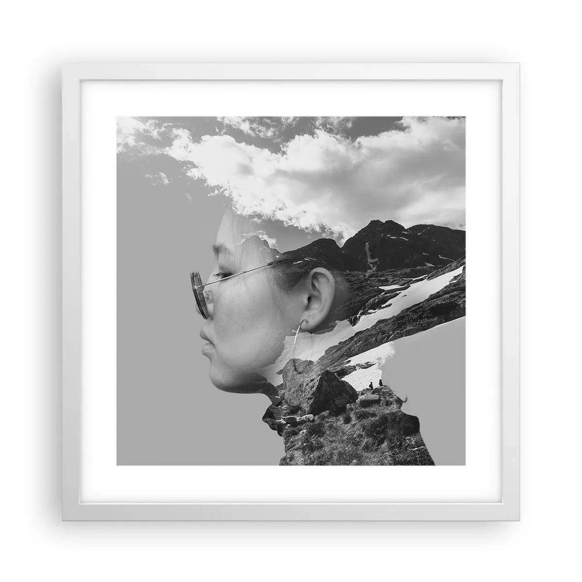 Poster în ramă albă - Portret în nori - 40x40 cm