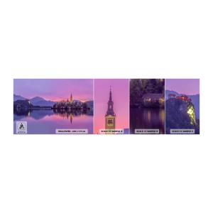 Mostră tapet autocolant Deluxe Sticker - Insulă de basm la apus  - Peisaj, Slovenia, Insula Bled - 100x30 cm