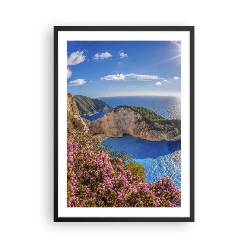 Poster în ramă neagră - Golful Navagio de pe insula Zakynthos cu stânci și mare - 50x70cm - Marea mea vacanță grecească - Decorațiune modernă pentru perete pentru living și dormitor ARTTOR