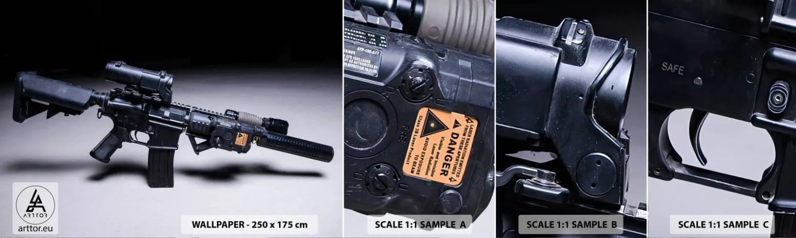 Mostră de Tapet Standard Eco - Cavalerul Negru - Militar, Puşcă, Armă - 100x30 cm