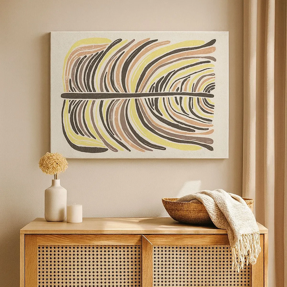 Tablou pe pânză Canvas - Motiv abstract cu frunze în tonuri pământii - 70x50cm - Abstracția plină de viață - Decorațiune modernă pentru perete pentru living și dormitor ARTTOR