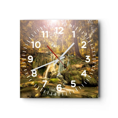 Ceas de perete - Ceas pe sticlă - Cascada de pădure în verde - 40x40 cm