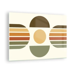 Tablou pe sticlă - Design geometric abstract cu tonuri pământii și forme îndrăznețe - 70x50cm - În culorile pământului - Decorațiune modernă pentru perete pentru living și dormitor ARTTOR