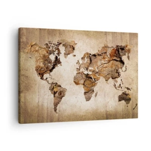 Tablou pe pânză Canvas - O hartă a lumii în stil rustic, din lemn - 70x50cm - Descoperirea lumii - Decorațiune modernă pentru perete pentru living și dormitor ARTTOR