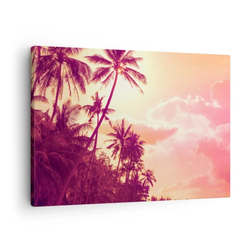 Tablou pe pânză Canvas - Palmieri iluminați de apusul soarelui pe un cer tropical - 70x50cm - Trebuie să alegeți - Decorațiune modernă pentru perete pentru living și dormitor ARTTOR
