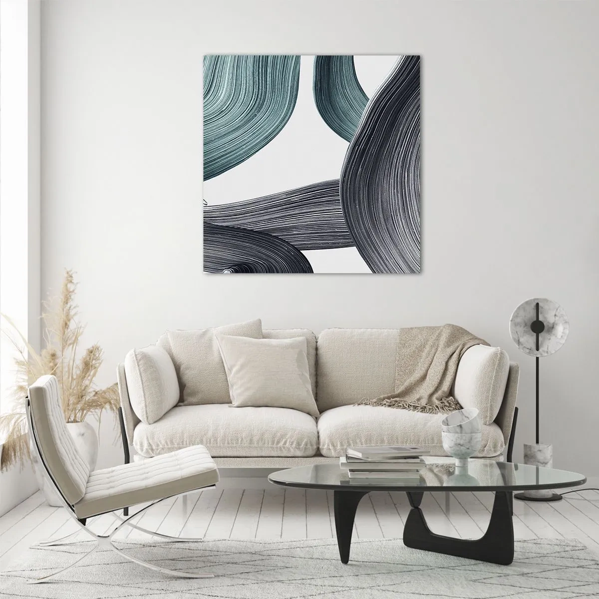 Tablou pe sticlă - Trasee de smarald și negru - 50x50 cm
