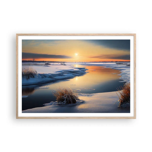 Poster în ramă de stejar deschis - Apus de soare pe timp de iarnă - 100x70 cm