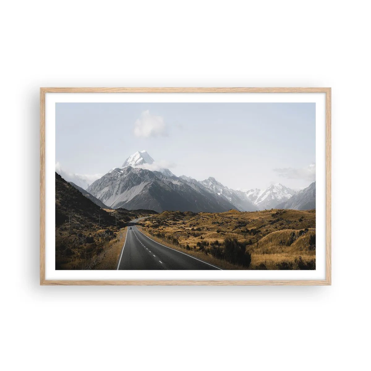Poster în ramă de stejar deschis - Drumul spre inima munților - 91x61 cm