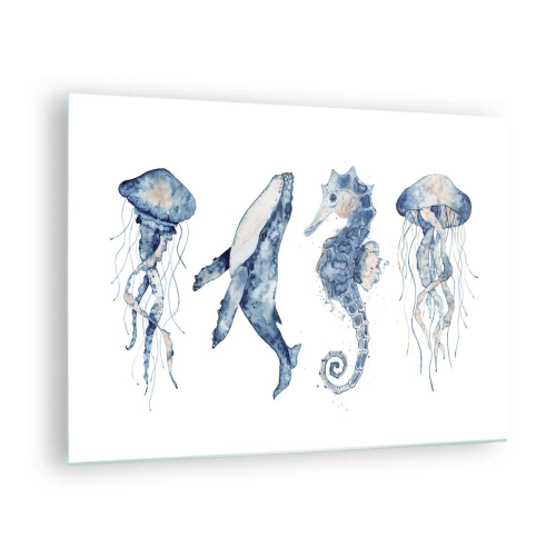 Tablou pe sticlă - Creaturi marine într-un stil delicat de acuarelă - 70x50cm - Fauna marină sălbatică - Decorațiune modernă pentru perete pentru living și dormitor ARTTOR