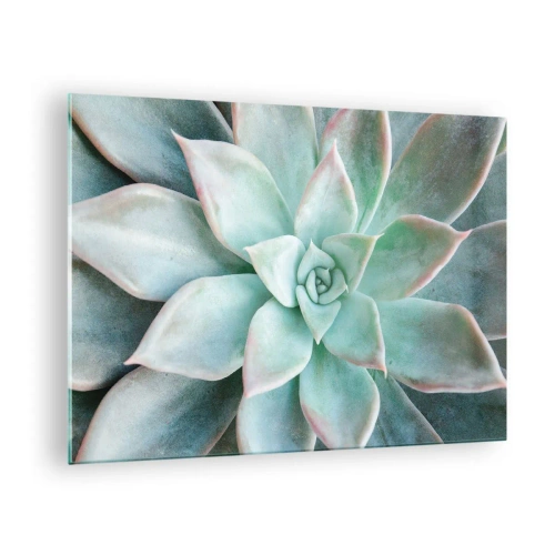 Tablou pe sticlă - Frunze suculente uscate cu o nuanță delicată, gri-verzuie - 70x50cm - Inima deșertului - Decorațiune modernă pentru perete pentru living și dormitor ARTTOR