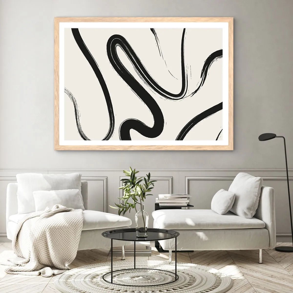 Poster în ramă de stejar deschis - Capriciu în alb și negru - 91x61 cm