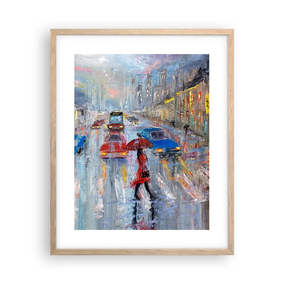 Poster în ramă de stejar deschis - O după-amiază ploioasă în oraș - 40x50 cm