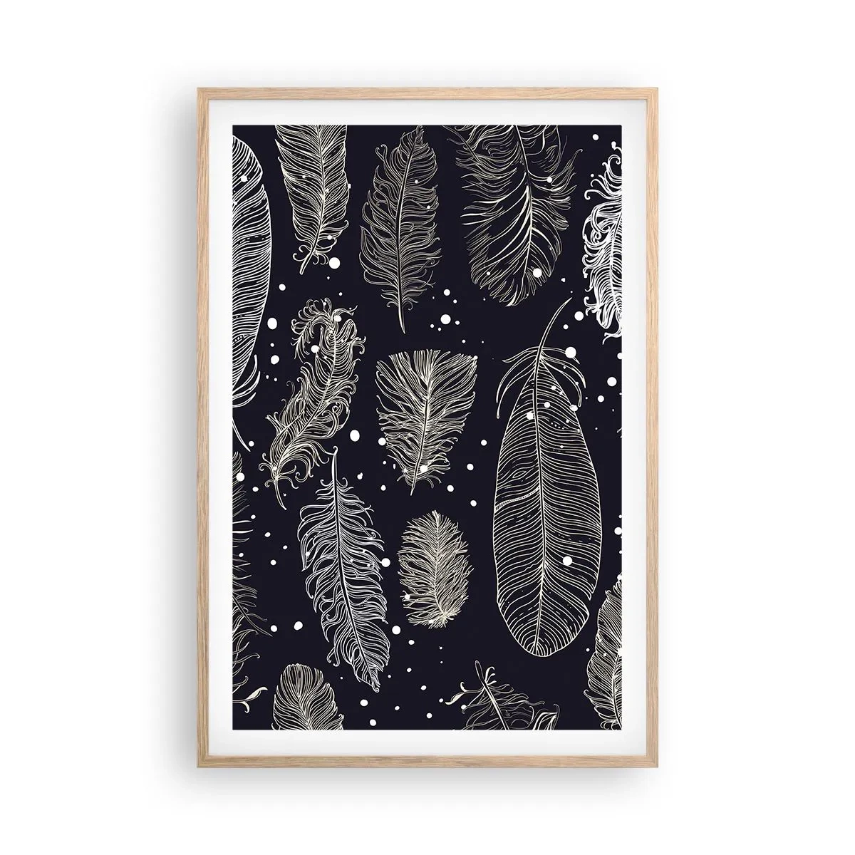 Poster în ramă de stejar deschis - Dantelă cu pene - 61x91 cm