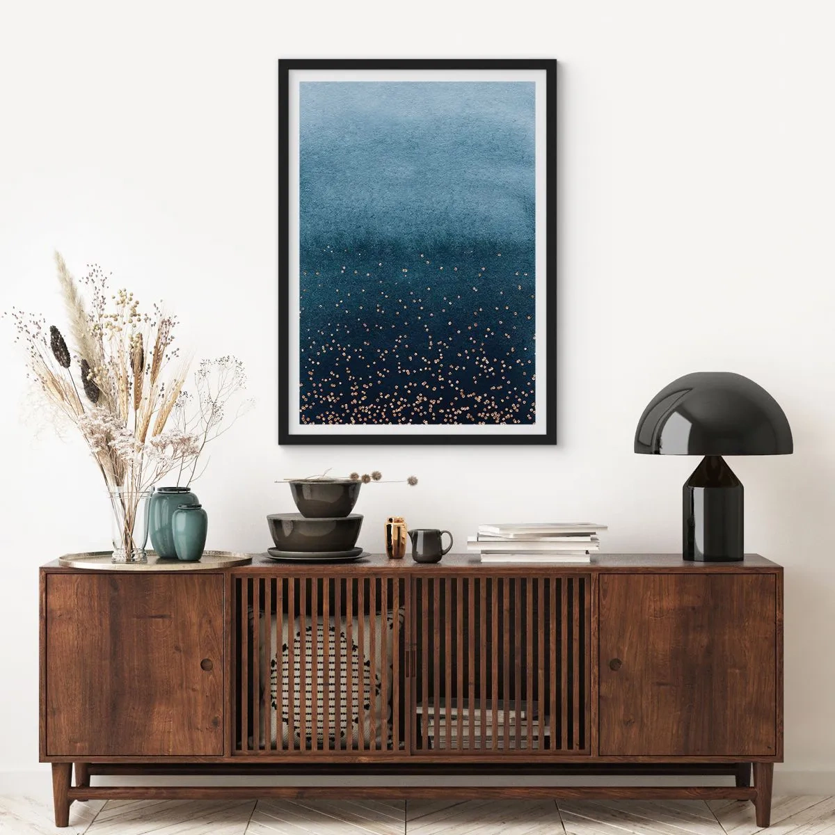 Poster în ramă neagră - Compoziție - faze albastre - 40x50 cm