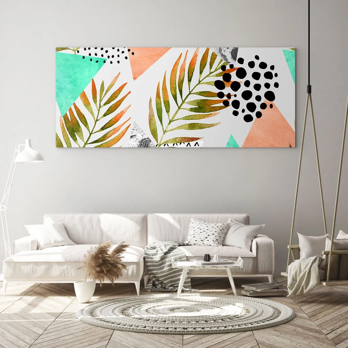 Tablou pe sticlă - Decorațiuni cu frunze de palmier - 90x30 cm