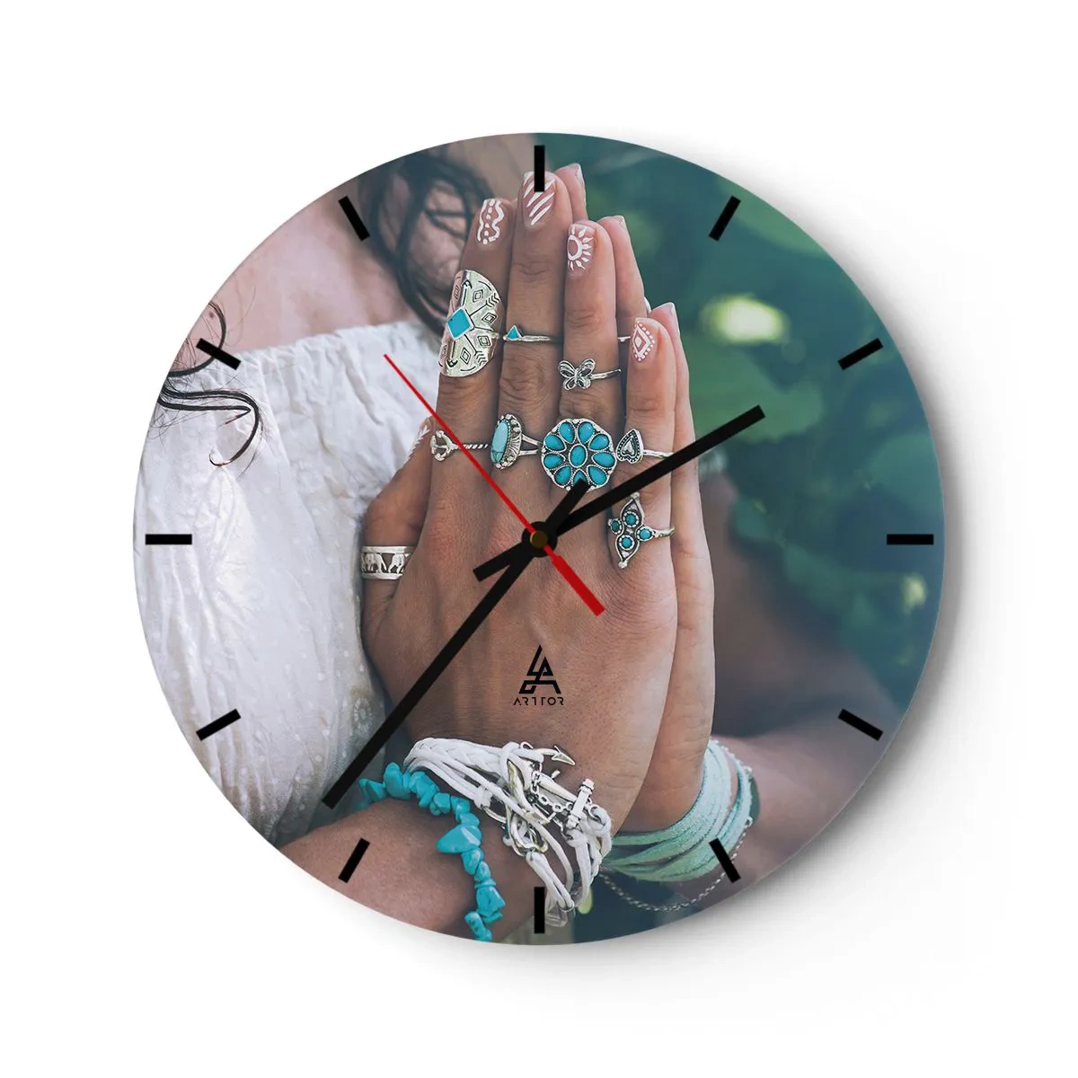 Ceas de perete - Ceas pe sticlă - Bine ați venit în centrul ființei - 40x40 cm