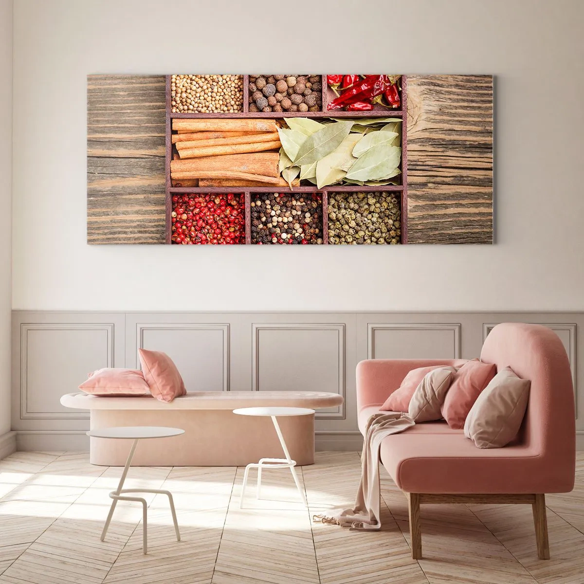 Tablou pe sticlă - Ordine de forme, buchet de arome - 100x40 cm