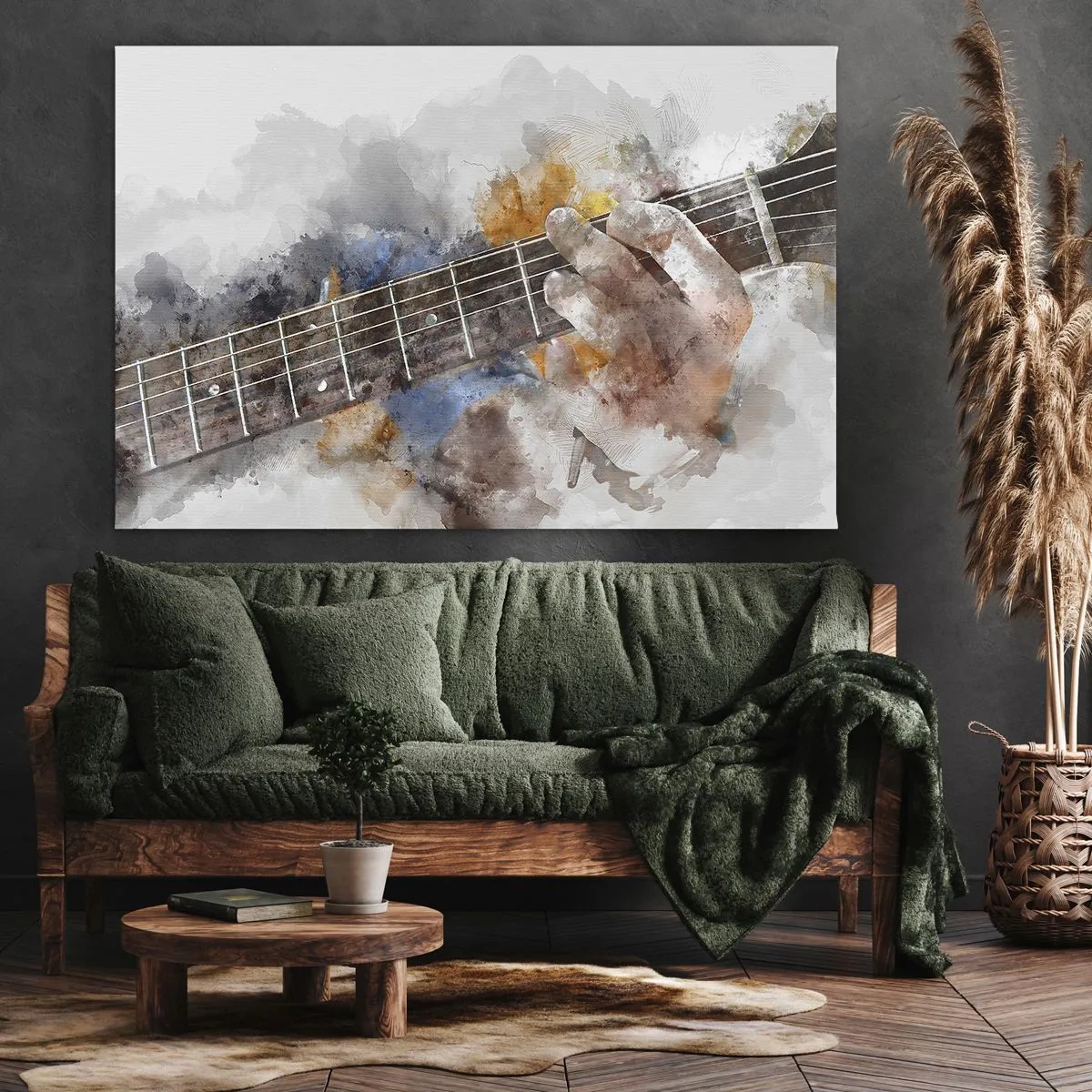 Tablou pe pânză Canvas - Imagine abstractă a unei mâini cântând la chitară - 70x50cm - Poezie între corzi - Decorațiune modernă pentru perete pentru living și dormitor ARTTOR