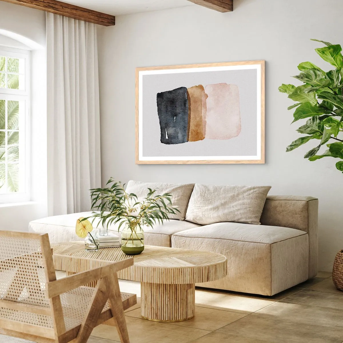 Poster în ramă de stejar deschis - Compoziția culorilor pământului - 100x70 cm