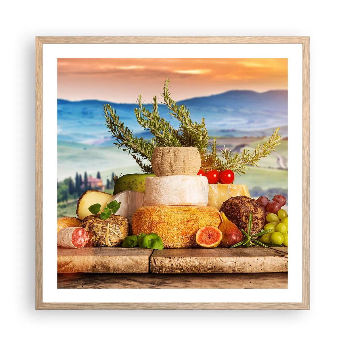 Poster în ramă de stejar deschis - Bucurie de viață în stil italian - 60x60 cm