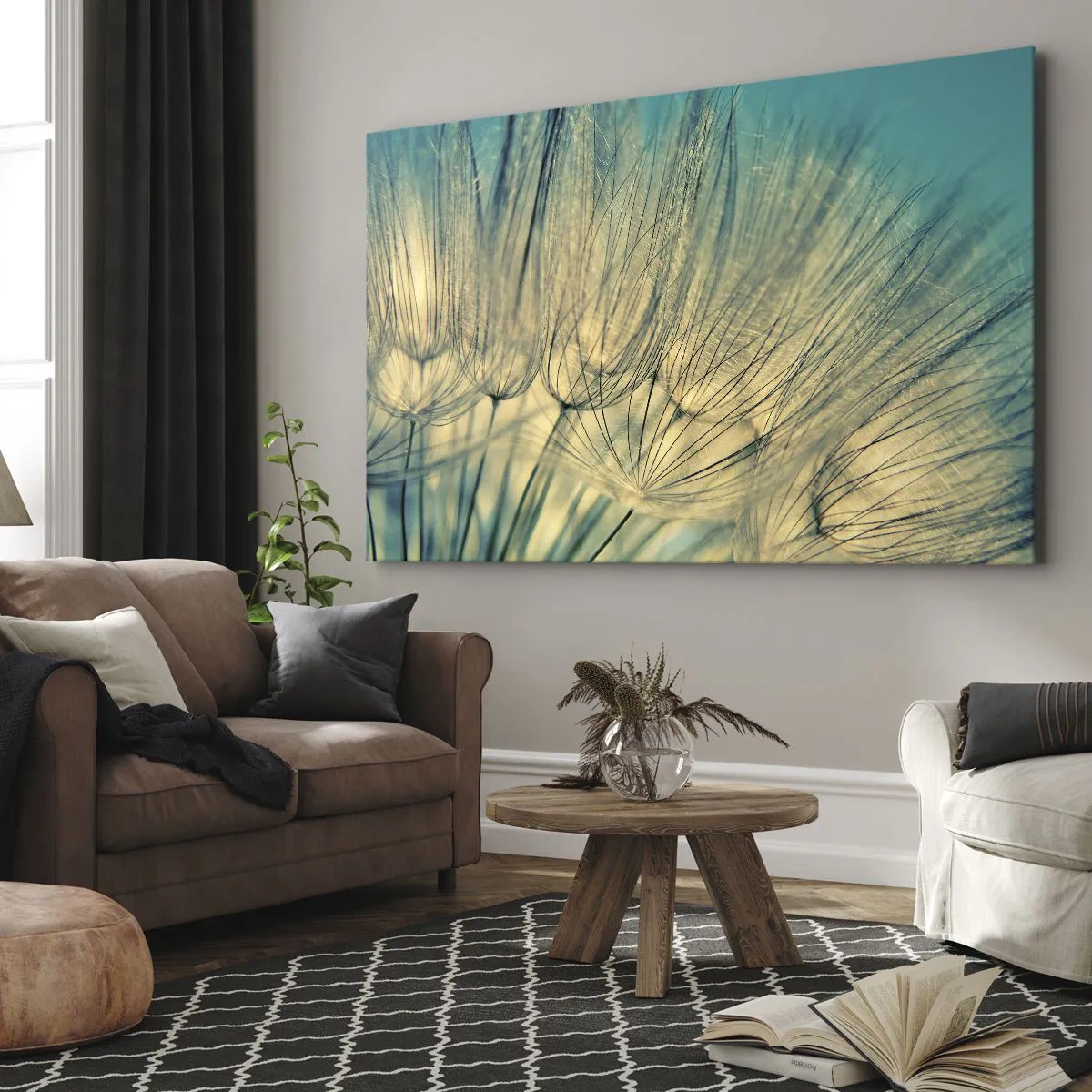 Tablou pe pânză Canvas - Fotografie macro a păpădiilor în lumina zilei - 70x50cm - Așteptând vântul - Decorațiune modernă pentru perete pentru living și dormitor ARTTOR