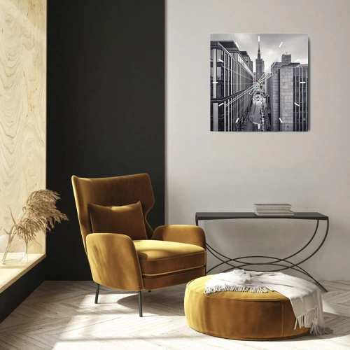 Ceas de perete - Ceas pe sticlă - Vale citadină din Varșovia - 40x40 cm